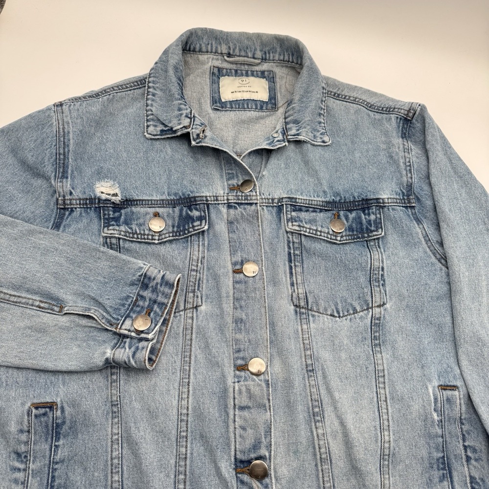 Cotton On 91 Women's Size 12 Light Blue Distressed Denim Jacket Button